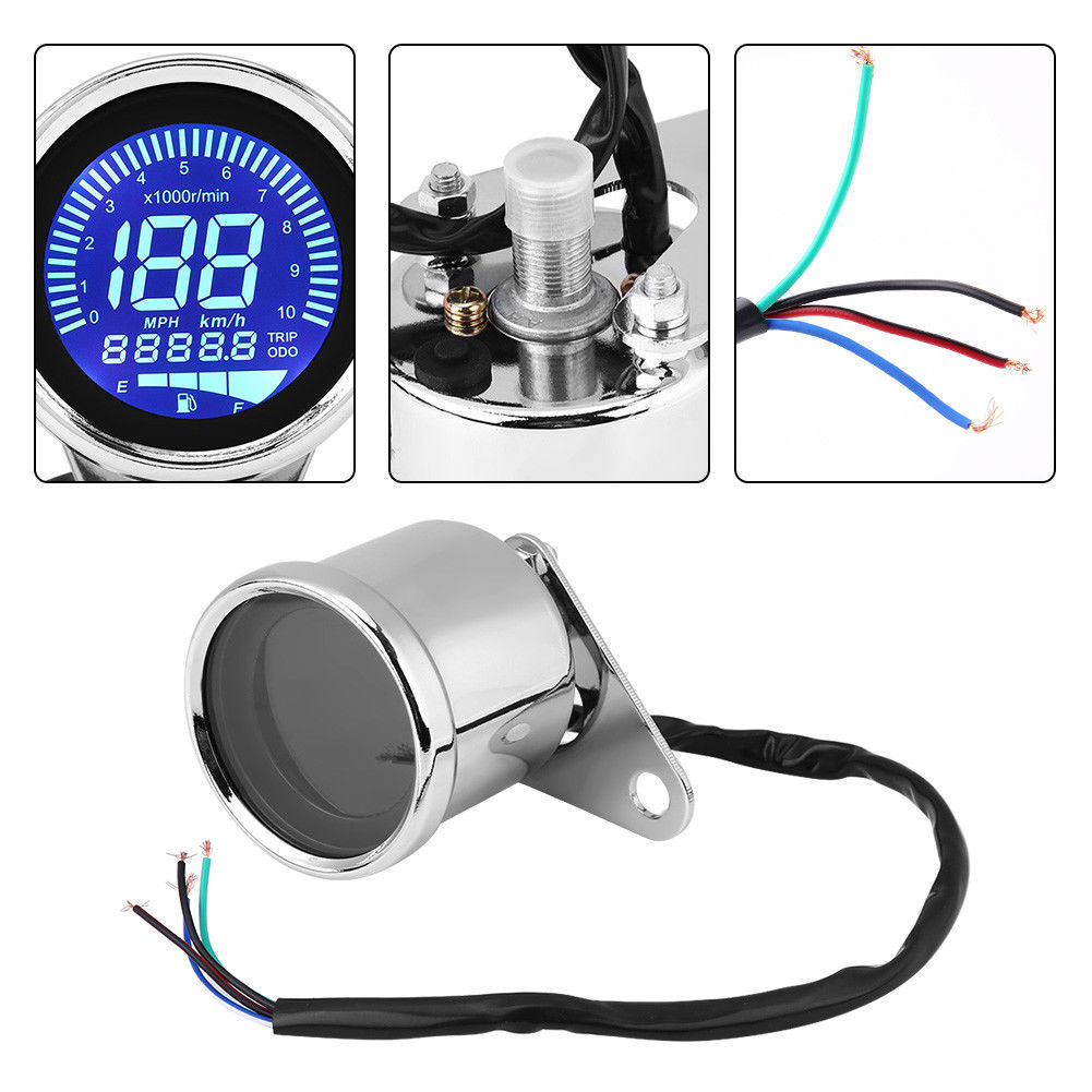Motorcycle Digital LED LCD Odometer Speedometer Tachometer Fuel Gauge Cafe Racer