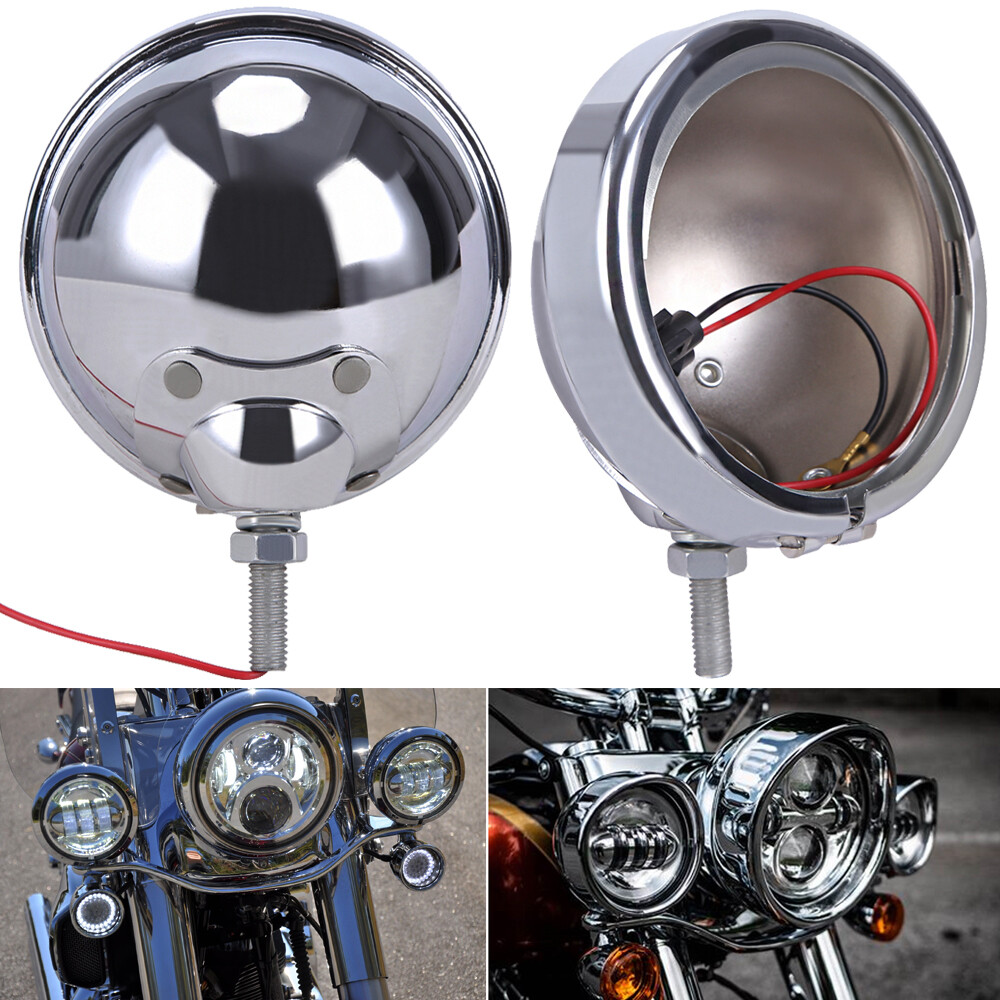 4.5″ Inch Motorcycle LED Fog Passing Lights Auxiliary Lamp Chrome Housing Bucket