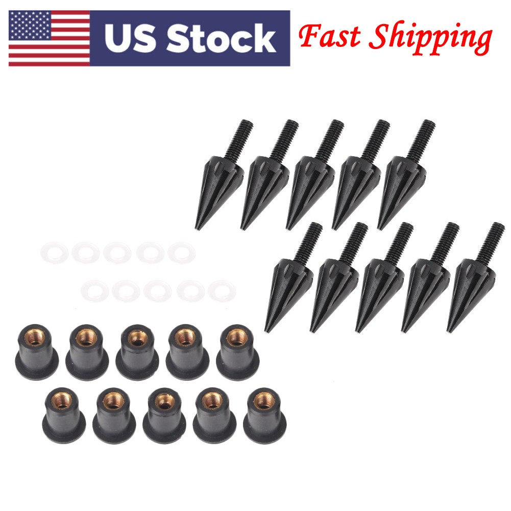 For Aprilia Yamaha Suzuki Ducati Vespa Alu 10x Spike Windshield Bolt Screw Black