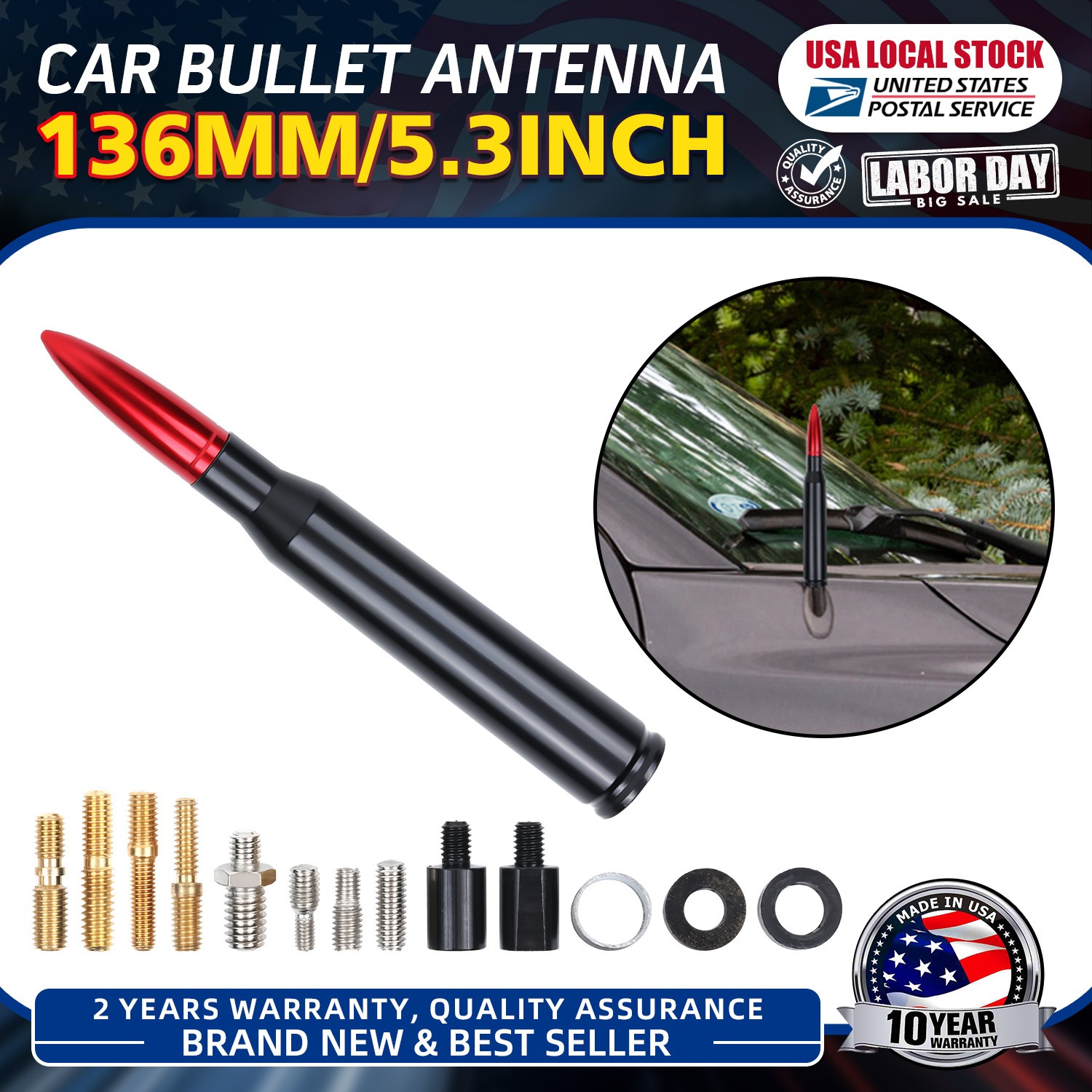 Black Red 5.3 Inch Bullet Antenna Mast 50 Cal For Harley Davidson Accessories