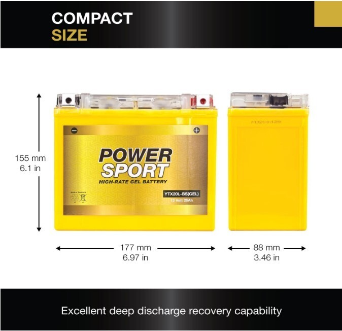 YTX20L-BS GEL Battery 340CCA for Kawasaki 620 KAF620, Mule 300, 3010, 3020