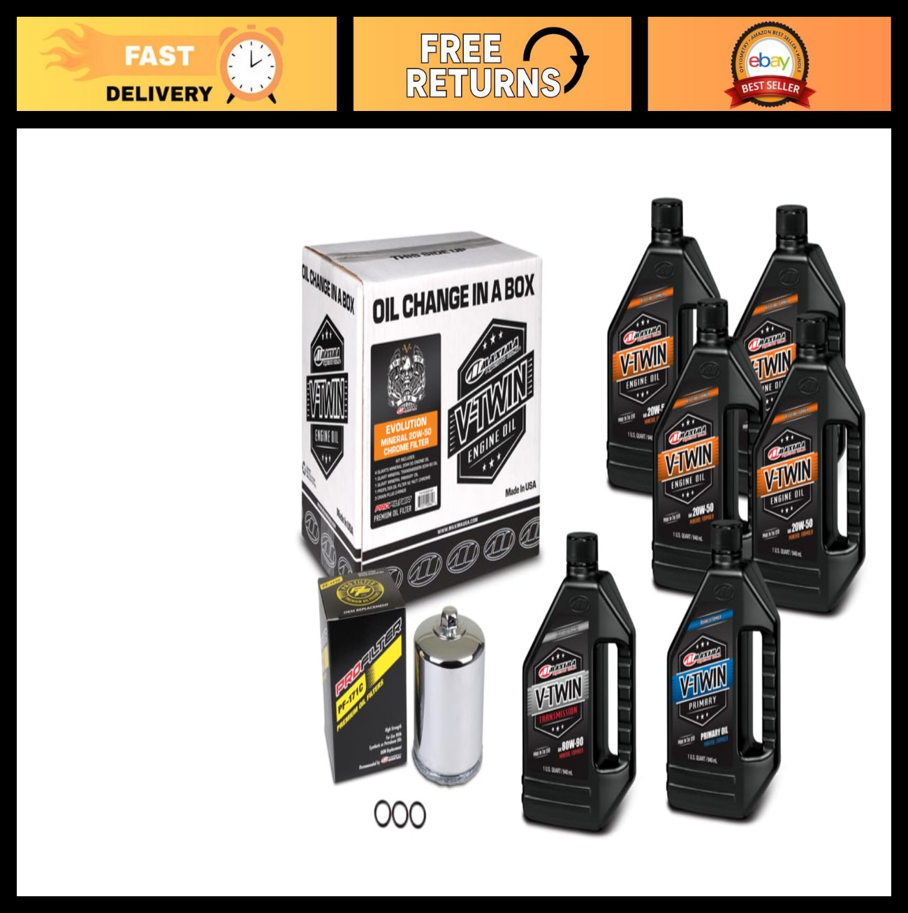 Oil Change Kit for V-Twin Motorcycles – Mineral Oil & Chrome Filter, Evolution