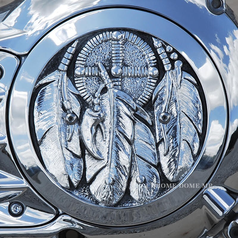 Indian Derby cover Medicine Bundle in polished Aluminum. 111-116 models