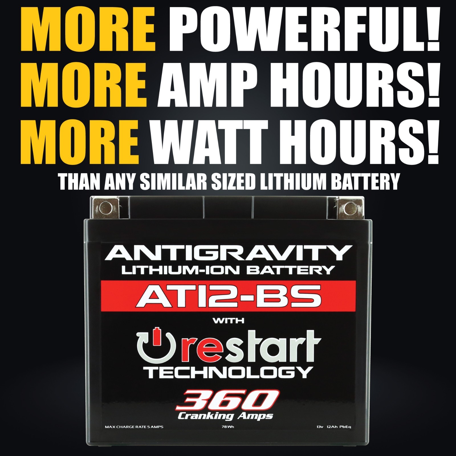 Antigravity AT12BS-RS Lithium Battery RE-START Replaces YT12-BS YT14-BS