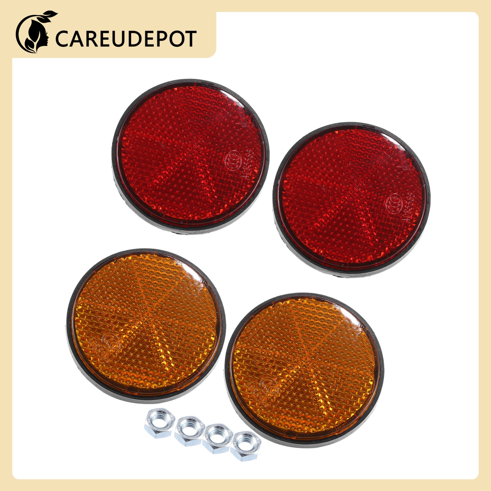 4 Pcs M6x1.0 Orange Red Motorcycle Round Screw on Reflective Warning Reflectors