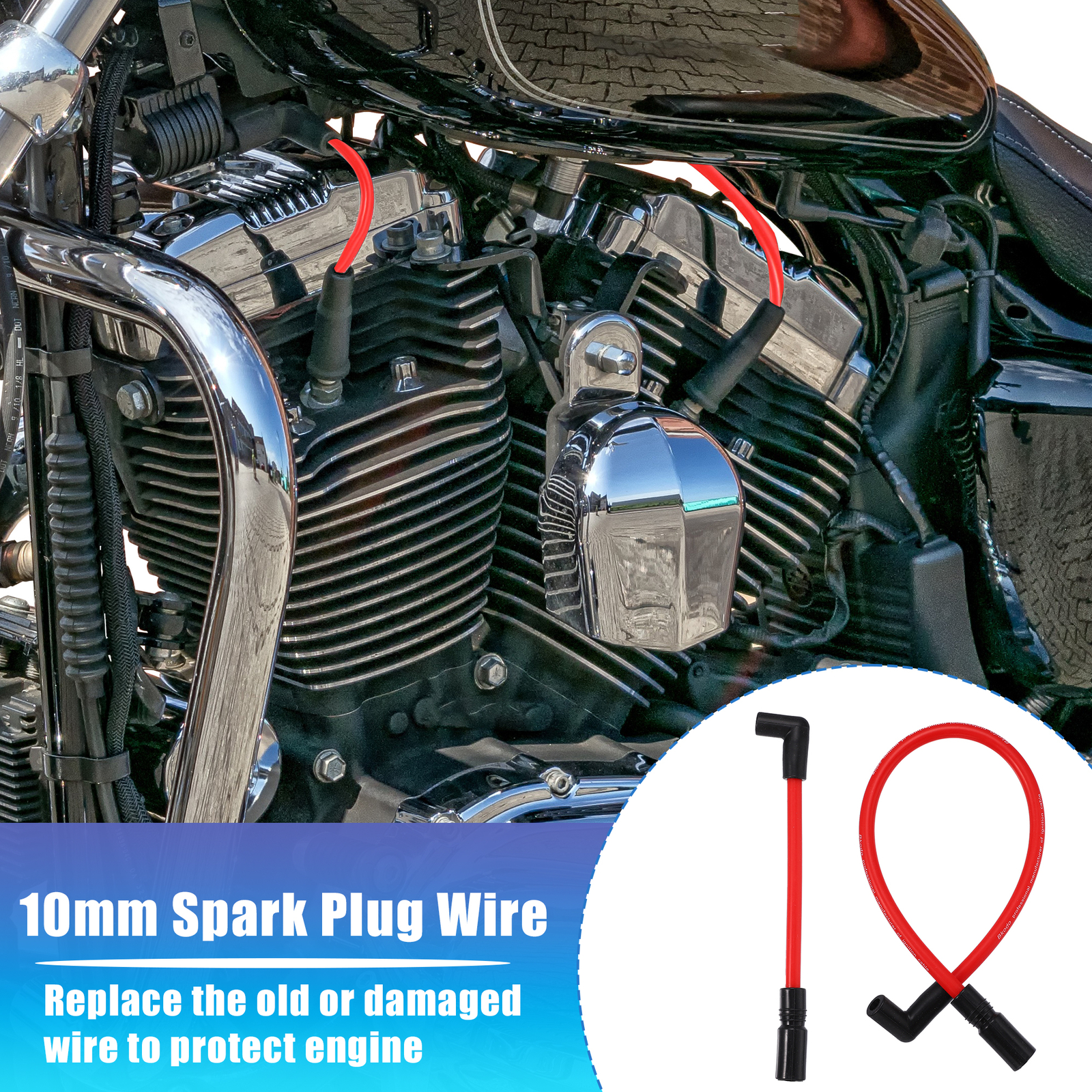 2 Pcs 10.4mm 10mm Motorcycle Spark Plug Wire Custom for Harley Davidson Rubber