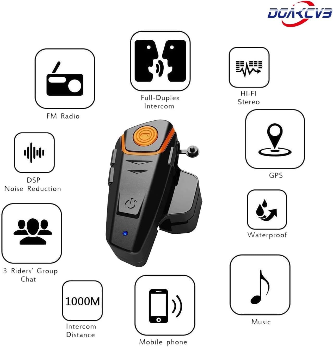 1000M Motorcycle Bluetooth 5.0 Intercom Headset – Clear Audio, Dual Rider Use