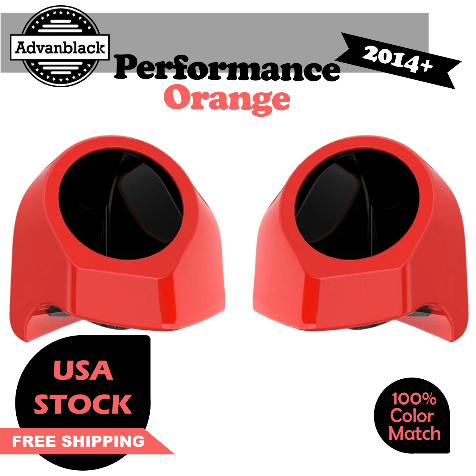 Advanblack 6.5 inches Speaker Pods PERFORMANCE ORANGE Fits Harley King Tour Pack