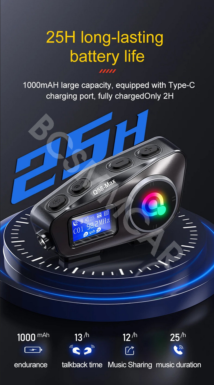 2x Motorcycle Helmet Bluetooth Headset Rider Music Share Earphone Communication