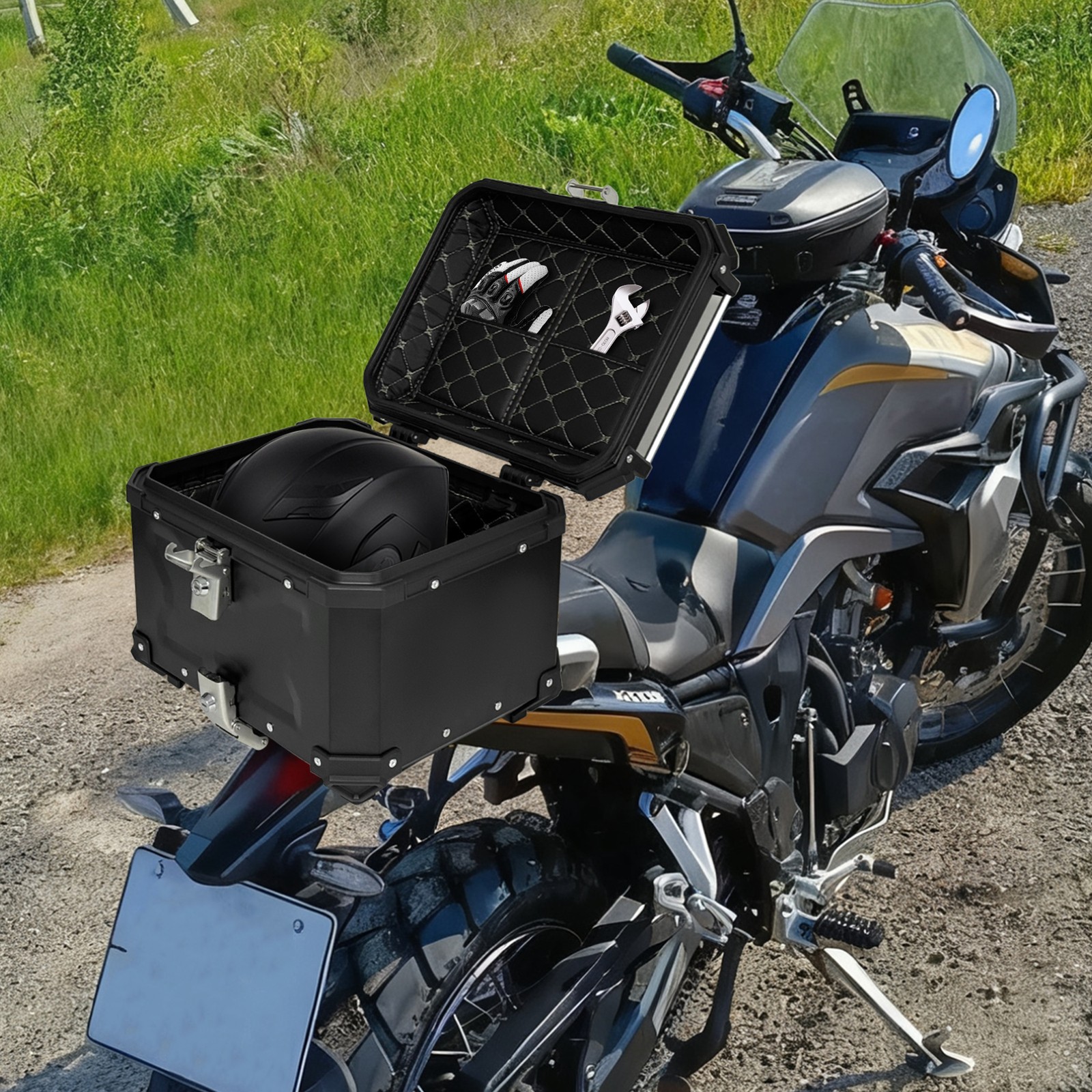Aluminum Trunk 80L Motorcycle Top Case Waterproof Luggage Storage Tour Tail Box