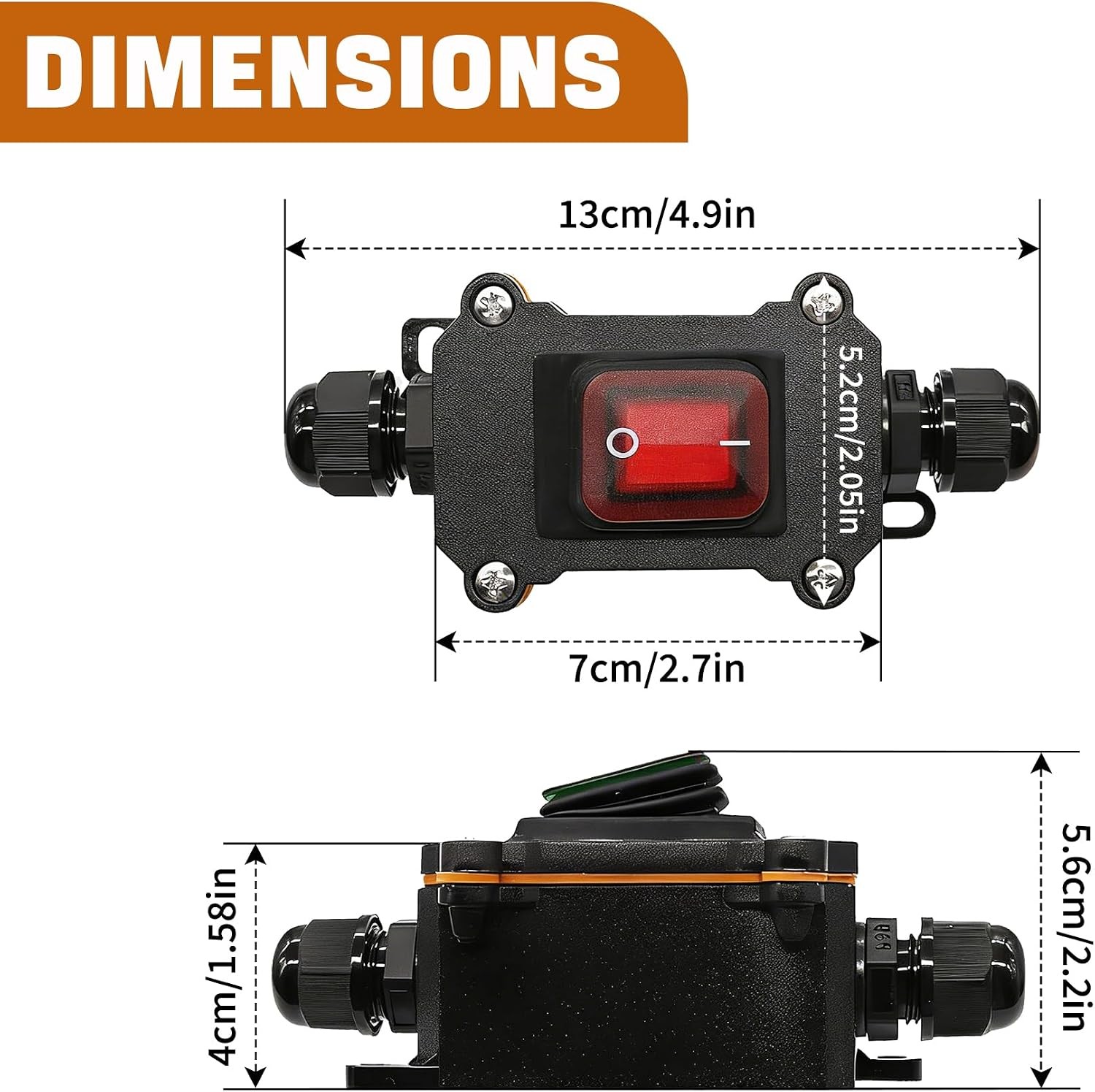 Inline Cord Switch DC 12V 24V 30A Waterproof Outdoor ON/Off Toggle Switch Red