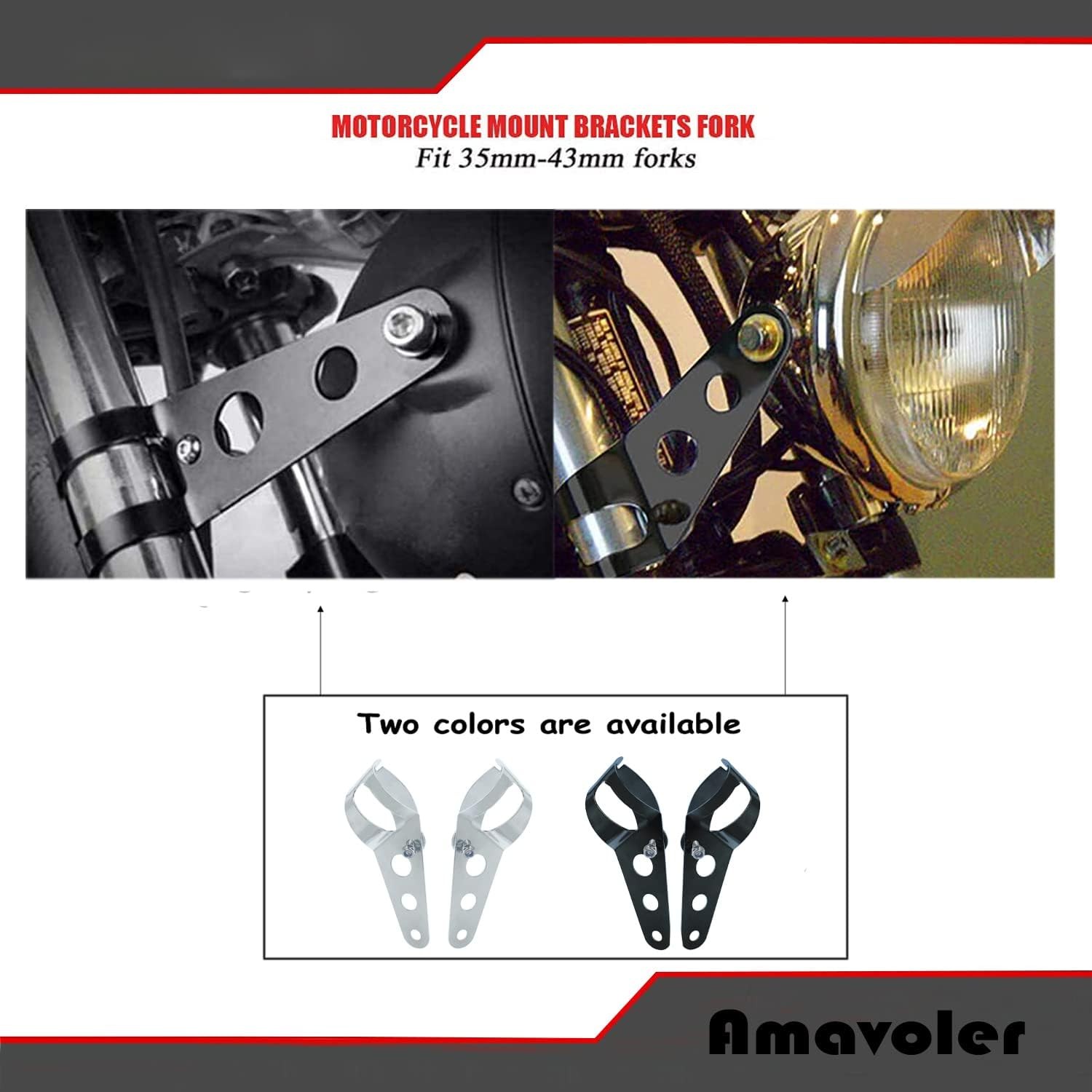 35-43mm Fork Headlight Mounting Bracket, Universal Motorcycle HeadliStyle: Black