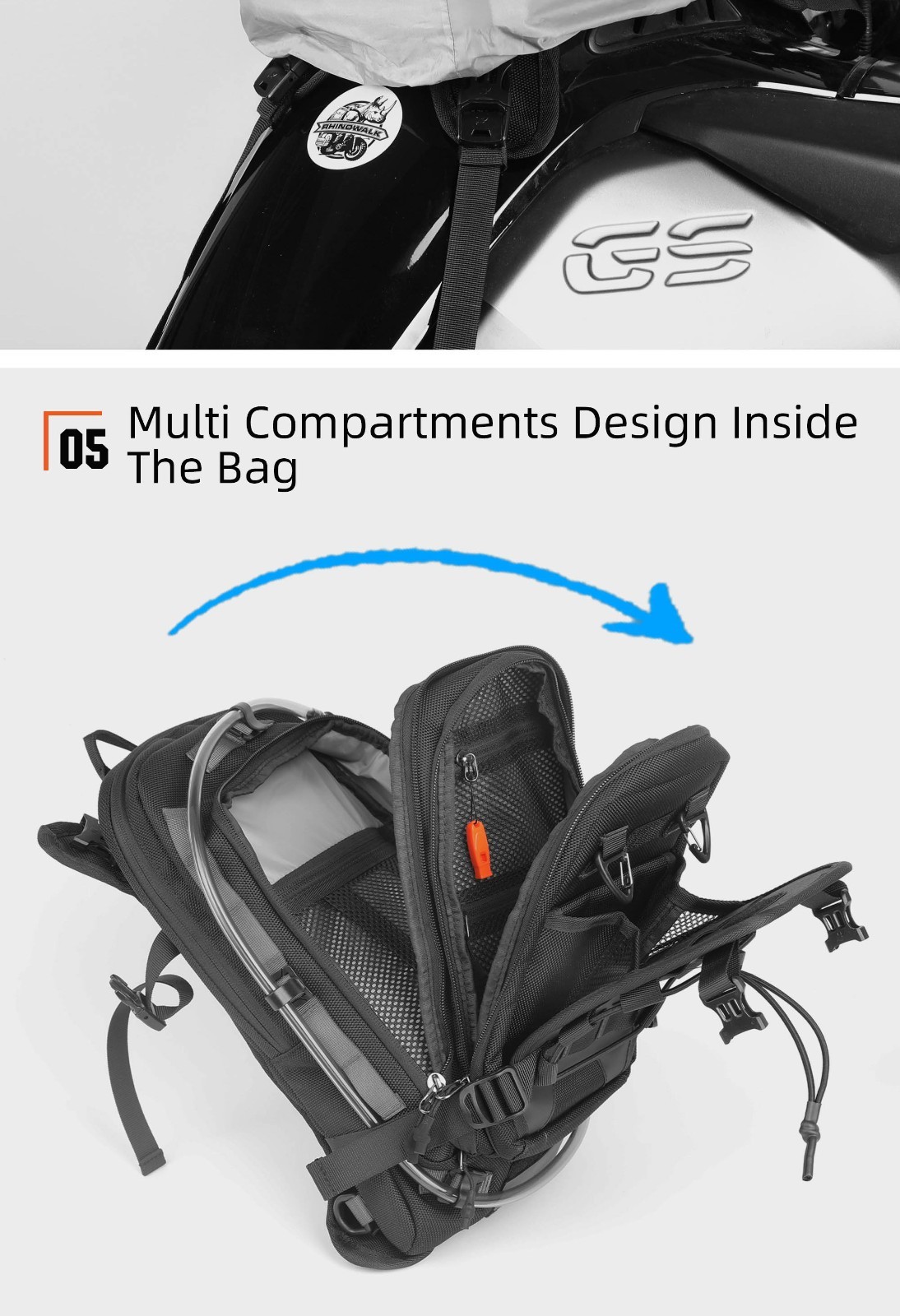 Rhinowalk Motorcycle Tank Bag 9L Versatile Backpack With 1.5L Water Bag MOLLE