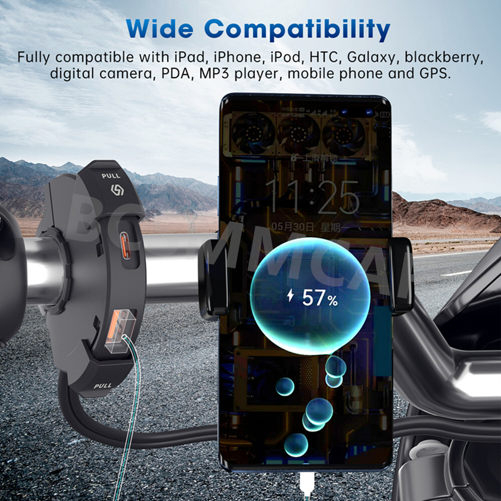 Motorcycle ATV Cell Phone USB Charger Adapter Handlebar Mount Holder DC12-24V