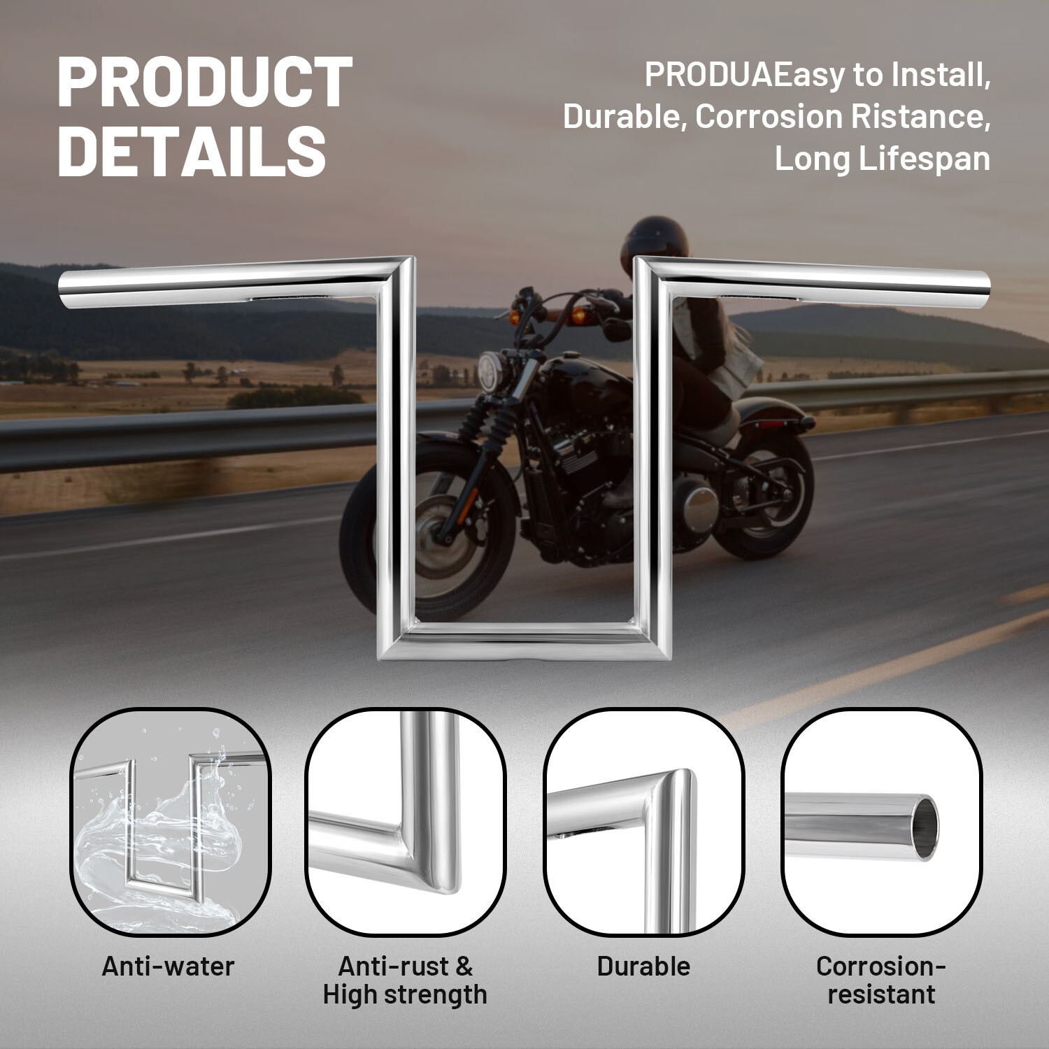 1″ Motorcycle 8″ & 10-1/2″ Rise Ape Hanger Handlebars Z-Bar Drag Bars For Harley