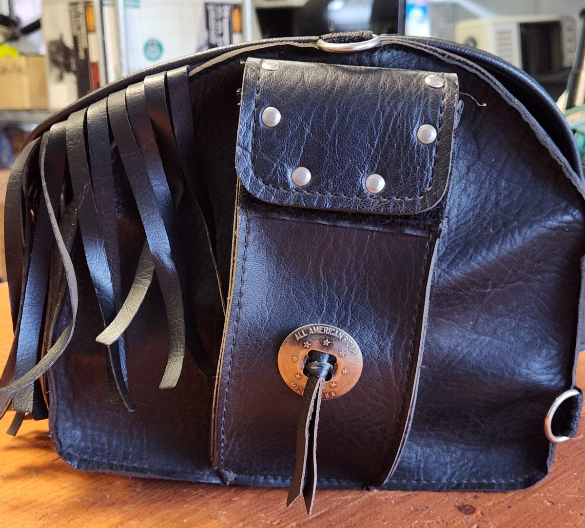 Faux Leather Motorcycle Saddle Trunk Bag American Biker Fringe Lightly Used