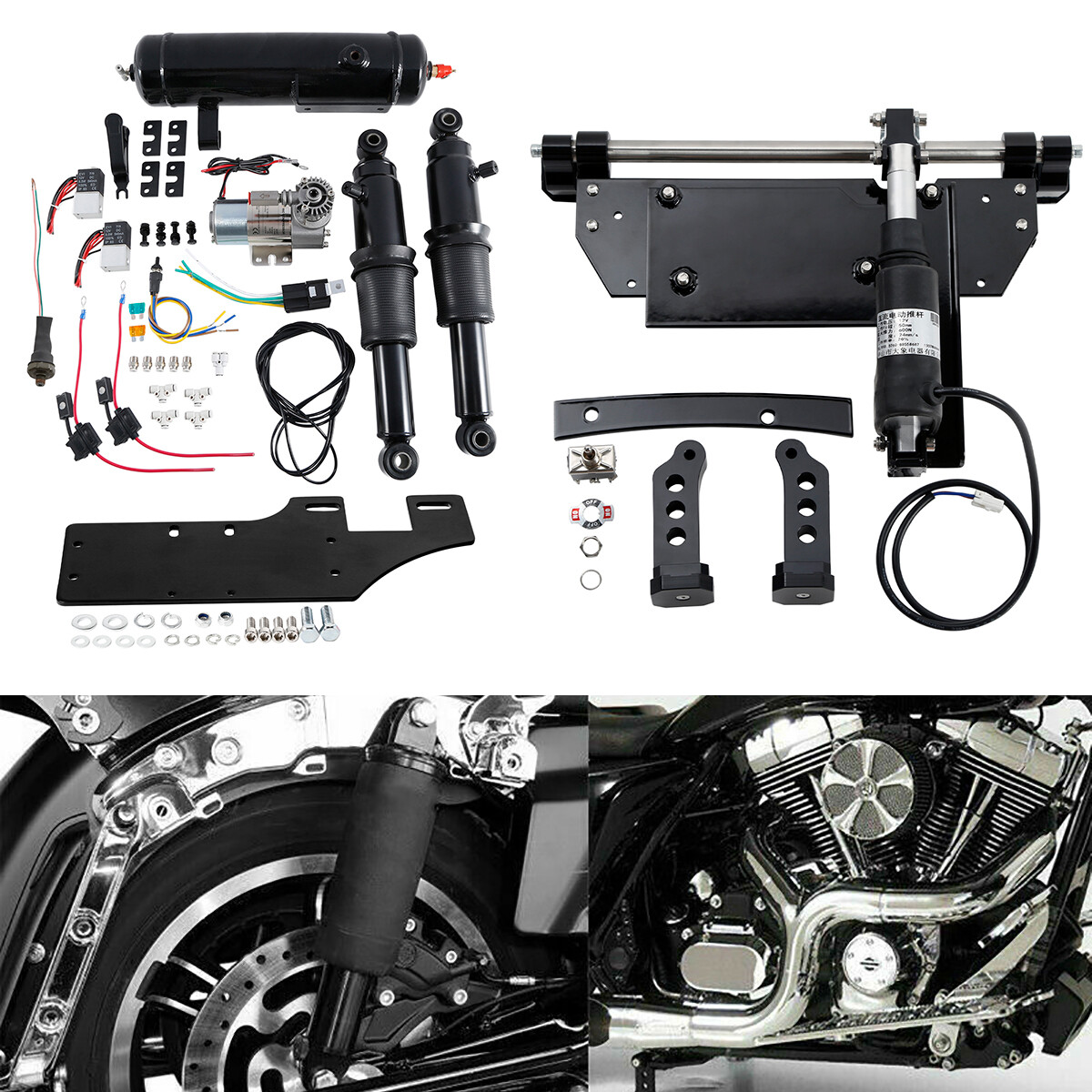 Electric Center Stand & Air Ride Suspension & Air Tank For Harley Touring 09-16