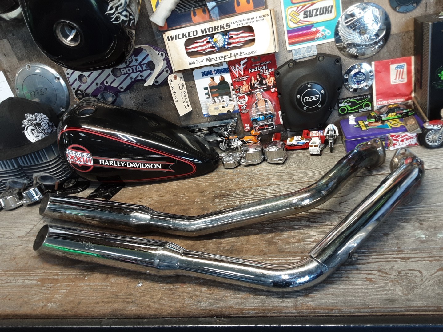 ⚜️HARLEY KHROME WERKS SLASH CUT FAT PIPES HEADER DRAG PIPE SOFTAIL? CHOPPER⚜️