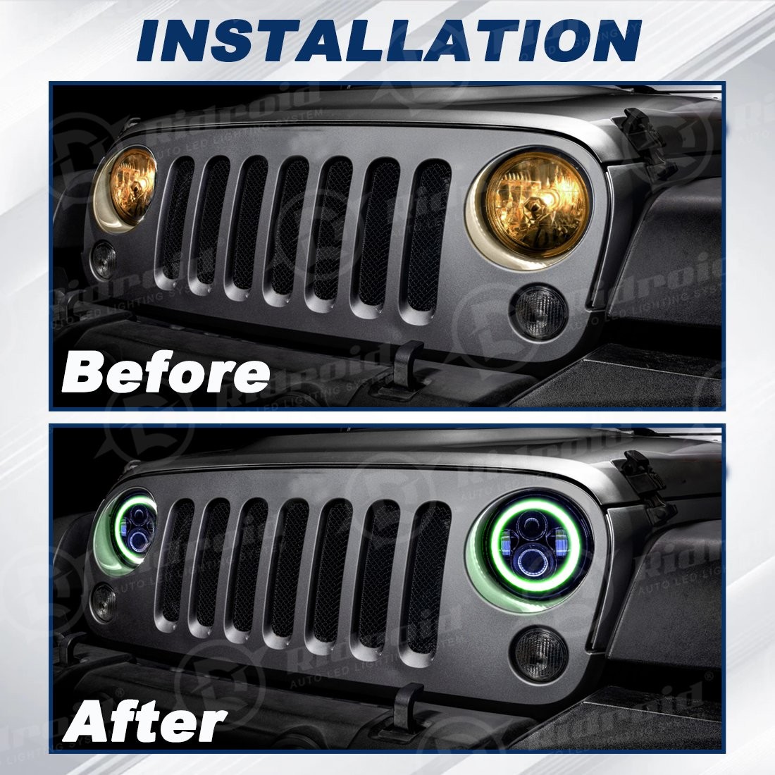 7″Inch 150W LED Halo Headlight Green DRL For Harley Davidson Dyna Switchback FLD