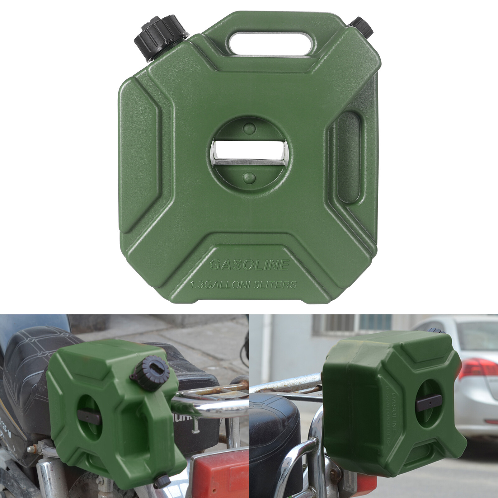 Green 1.3 Gallon Gas Can 5L Spare Oil Storage Fuel Tank For ATV UTV Motorcycle