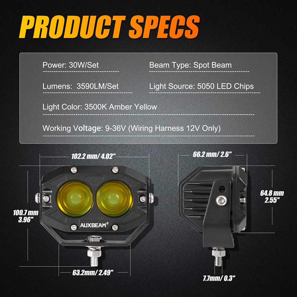 AUXBEAM 4″ Motorcycle LED Driving Lights Bar Spot Fog Pods For Harley Road Glide