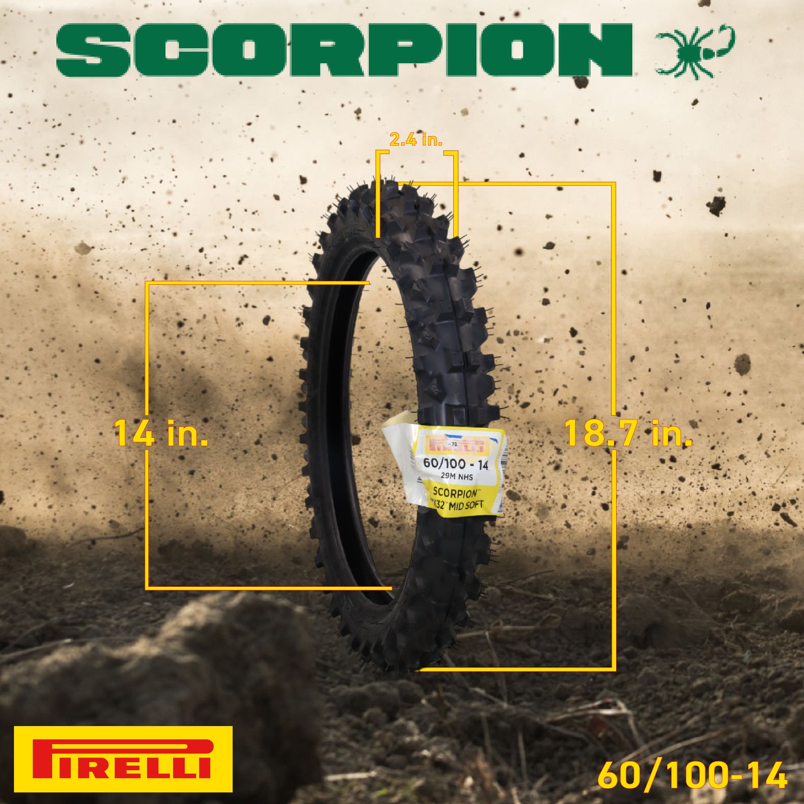 Pirelli Scorpion 60/100-14 MX32 Mid Soft Front Motocross Bike Tire w/Keychain
