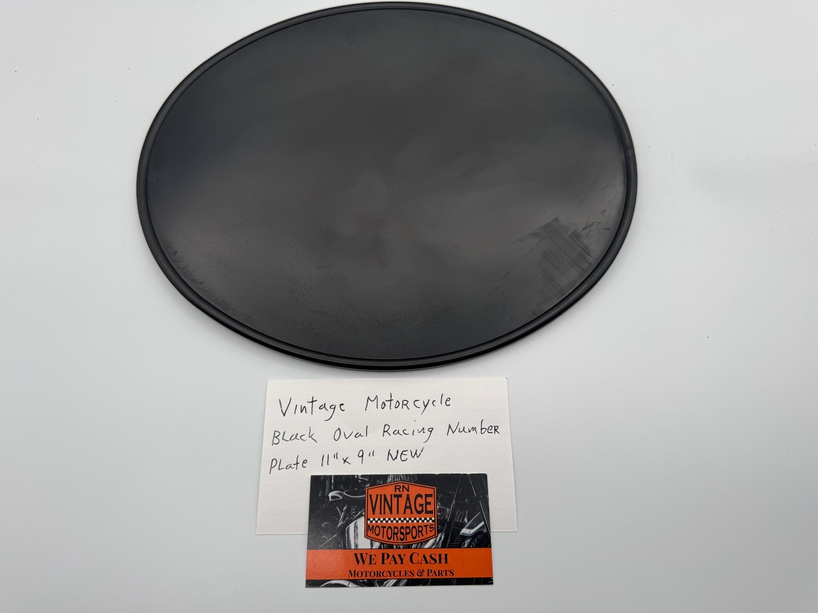 Vintage Motorcycle Black Oval Racing Number Plate 11″ x 9″ New
