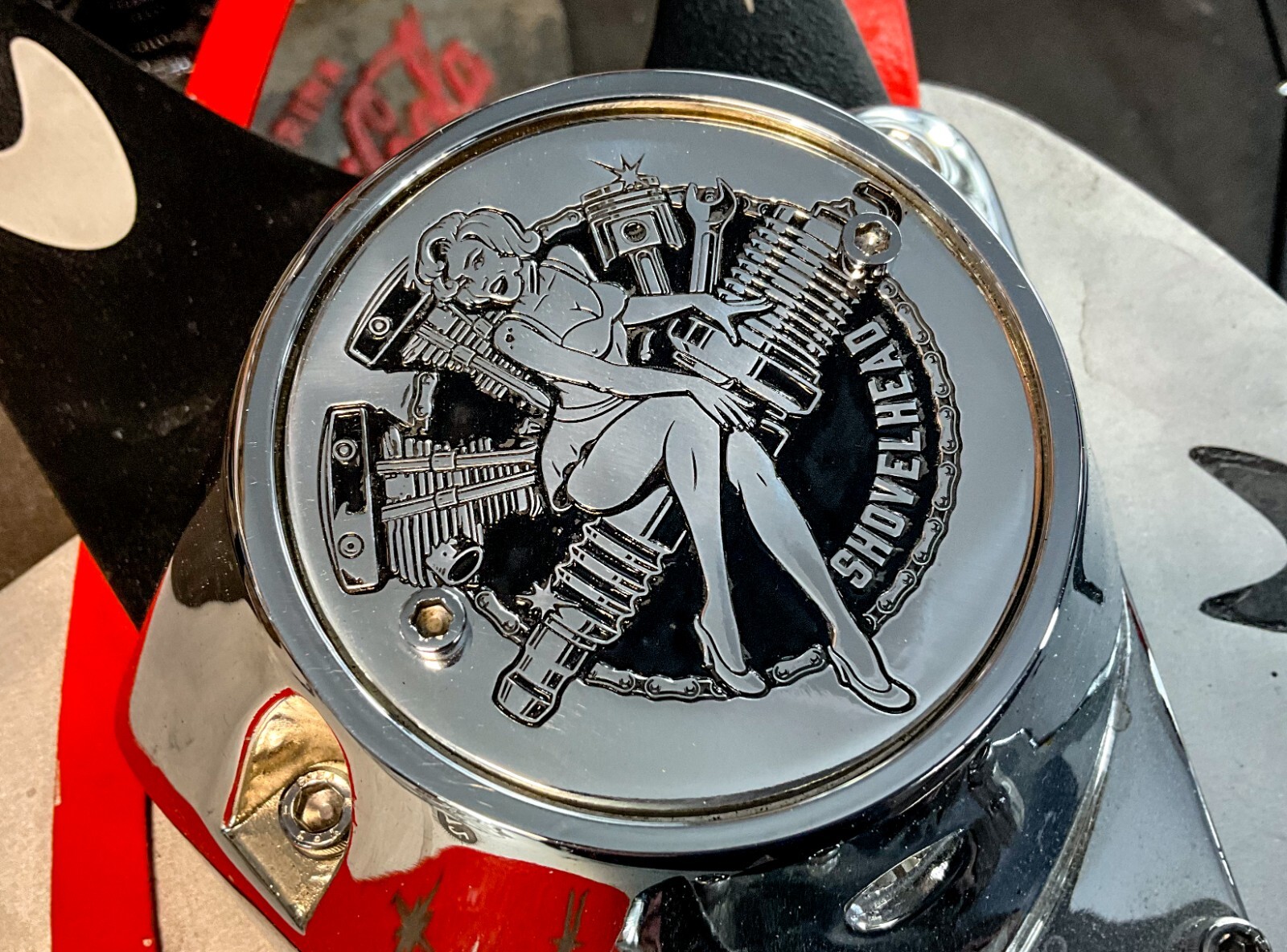 Pinup Polished Aluminum Shovelhead Points Timing timer Cover for Harley Davidson