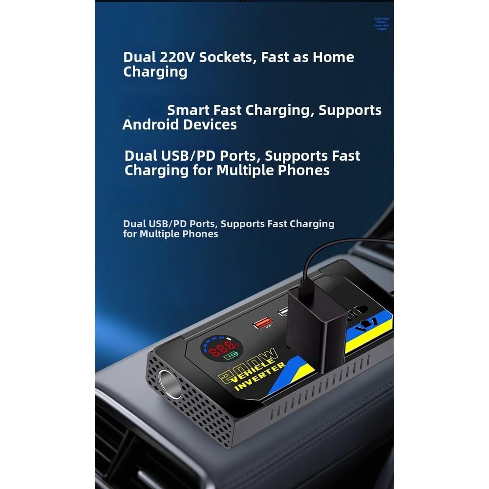 12V 24V DC Car Inverter 200W to 110V 220V AC with 3 USB Ports for Fast Charging