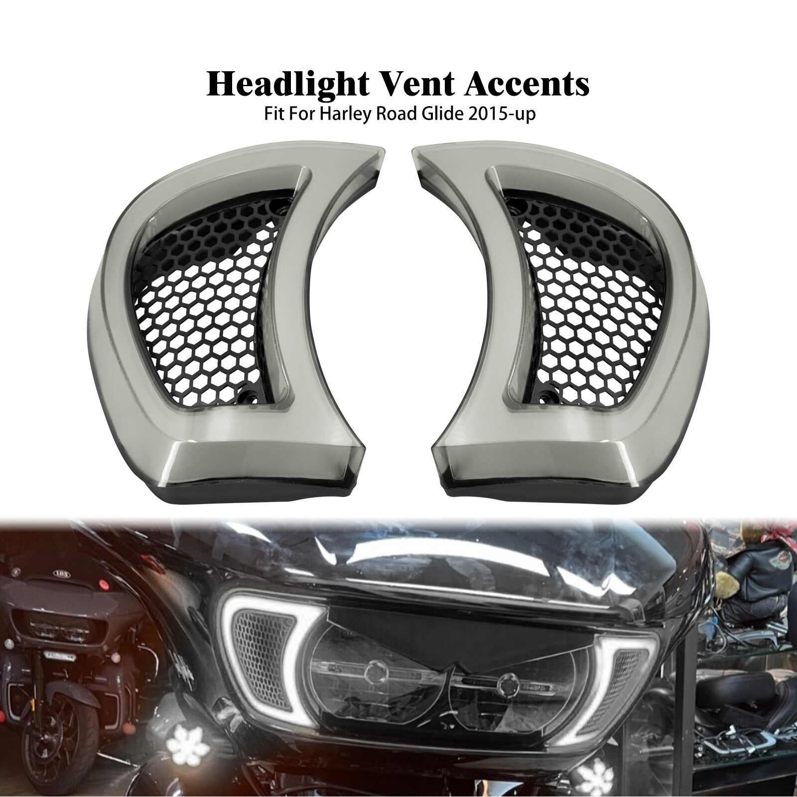 Headlight Vent Accent LED Turn Signal Light Clear Lens For Harley Road Glide 15+