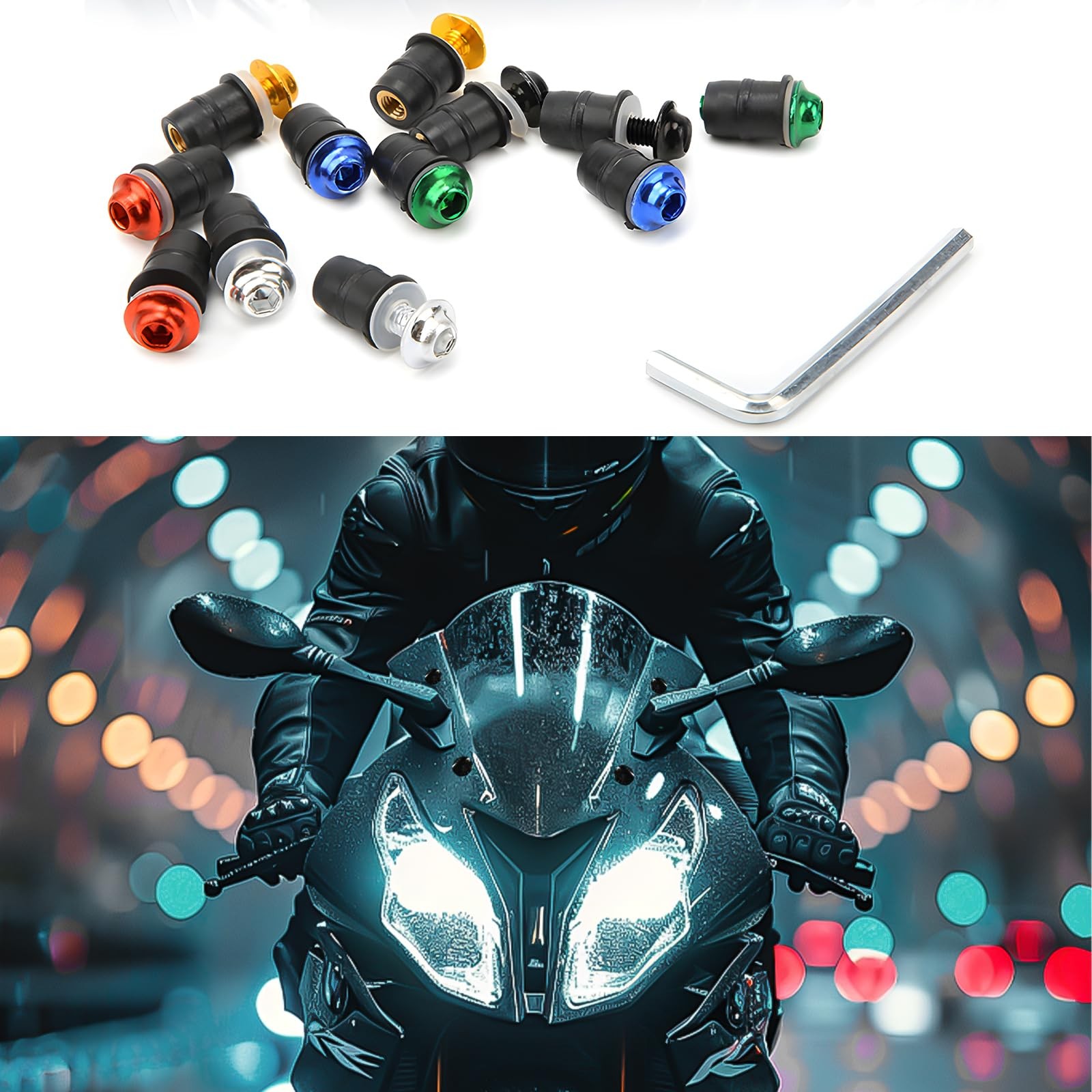 Rdxcv 10 PCS Motorcycle Windshield Bolts Screws Kit, Aluminum Alloy Black