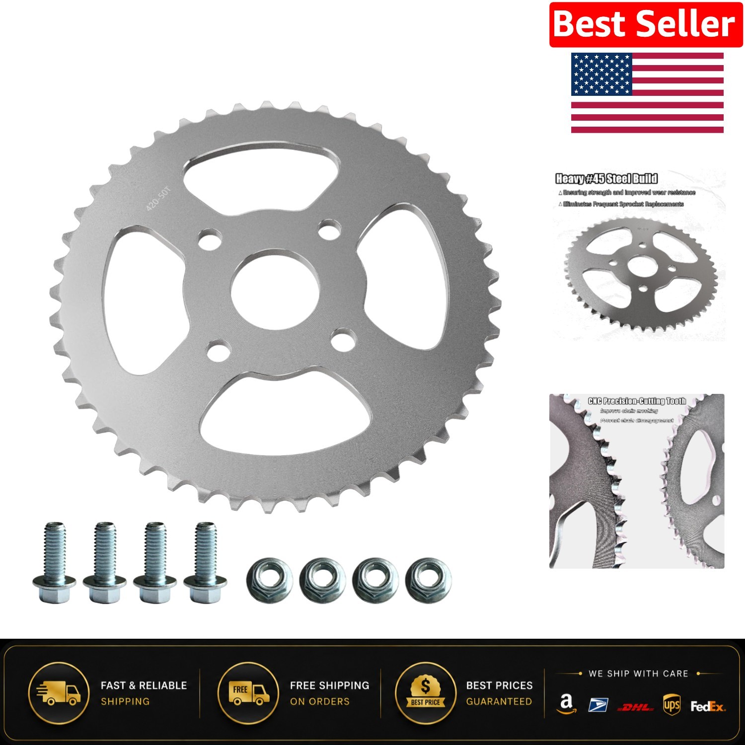 Precision 50 Tooth Sprocket for Coleman Series – Includes Rust-Proof Screws