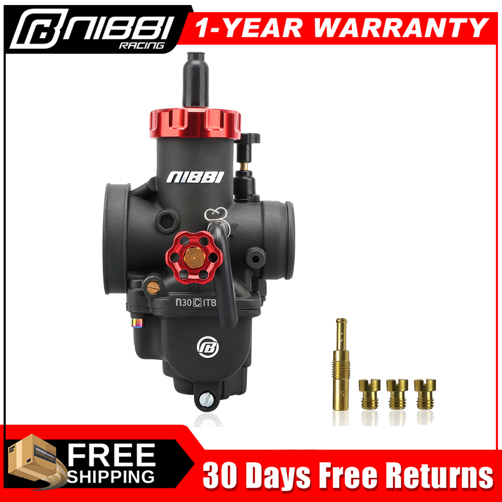 NIBBI Racing Motorcycle Carburetor PE30mm w/ Carb Jets For 250cc-300cc Dirt Bike