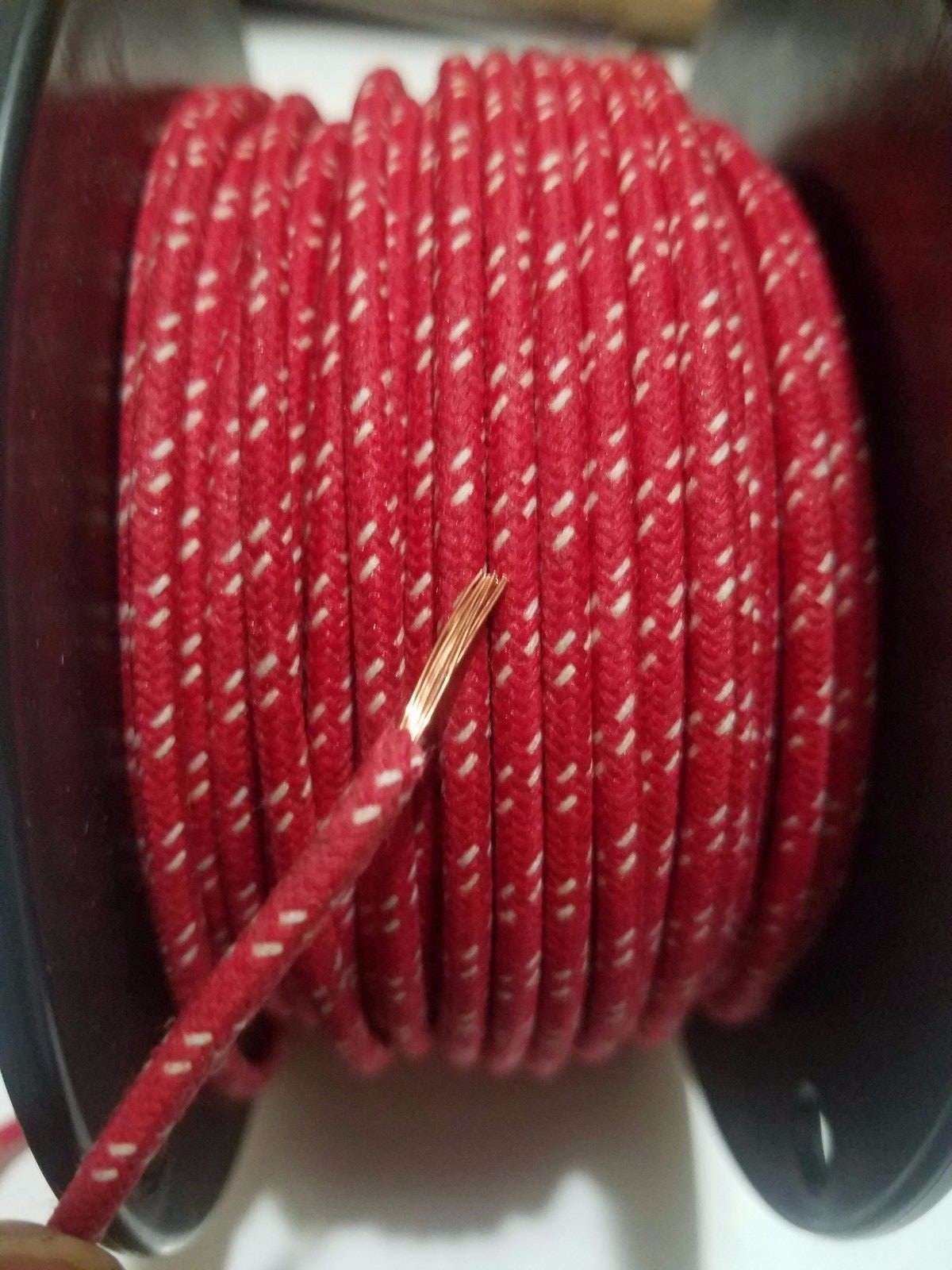 5 feet 14ga Vintage Braided Cloth Covered Primary Wire 14 ga gauge Red w/ White