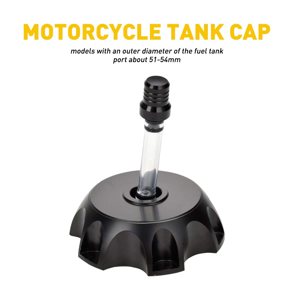 1x Black Motorcycle Gas Fuel Tank Cap Cover For 51-54mm Car Auto Replacement Kit