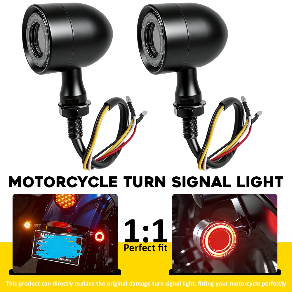 Black Motorcycle LED Red Brake Blinker Bullet Turn Signal Tail Light For Harley