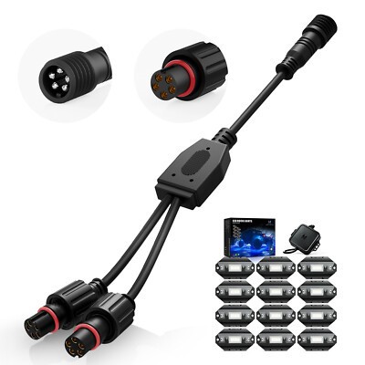 Fit for MICTUNING C1&C2 Q1 RGBW Rock Lights 5-Pin Wire Cable Y-Splitter Extender