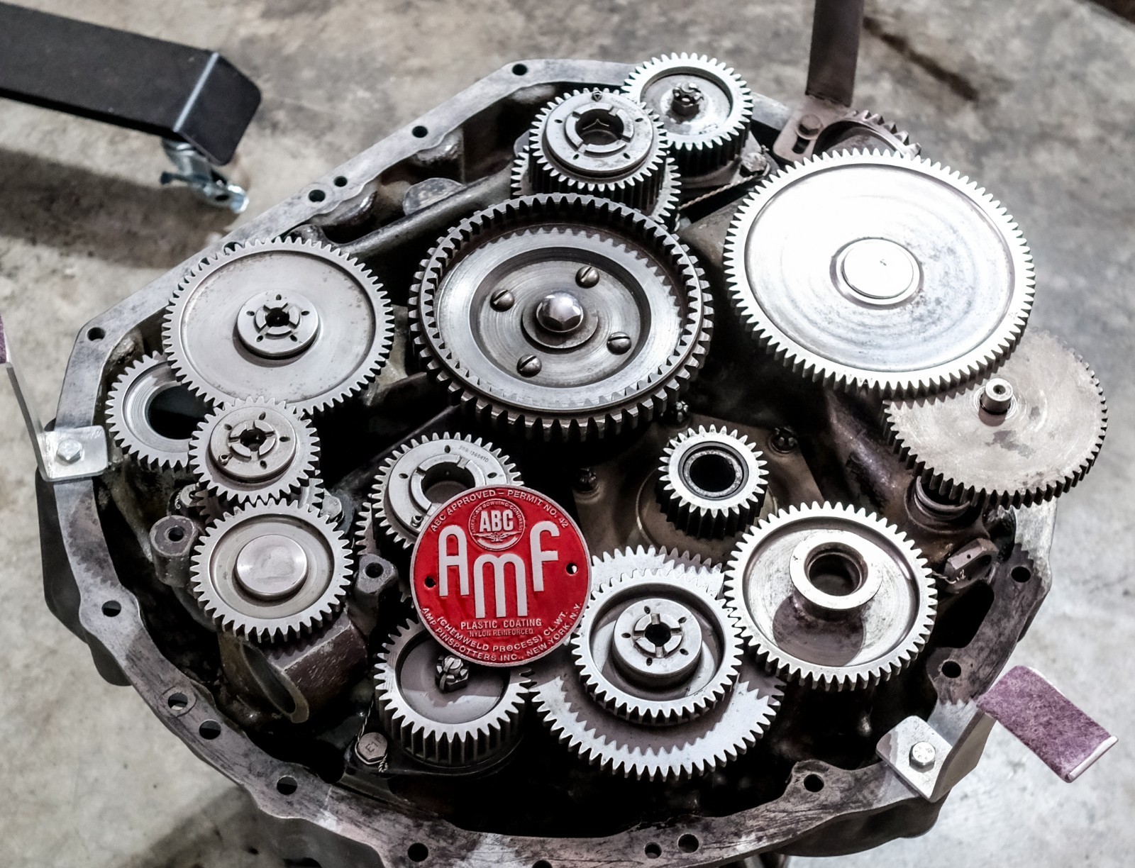 Retro AMF Red Bowling Pin Logo Shovelhead Points Timing Cover Harley Davidson