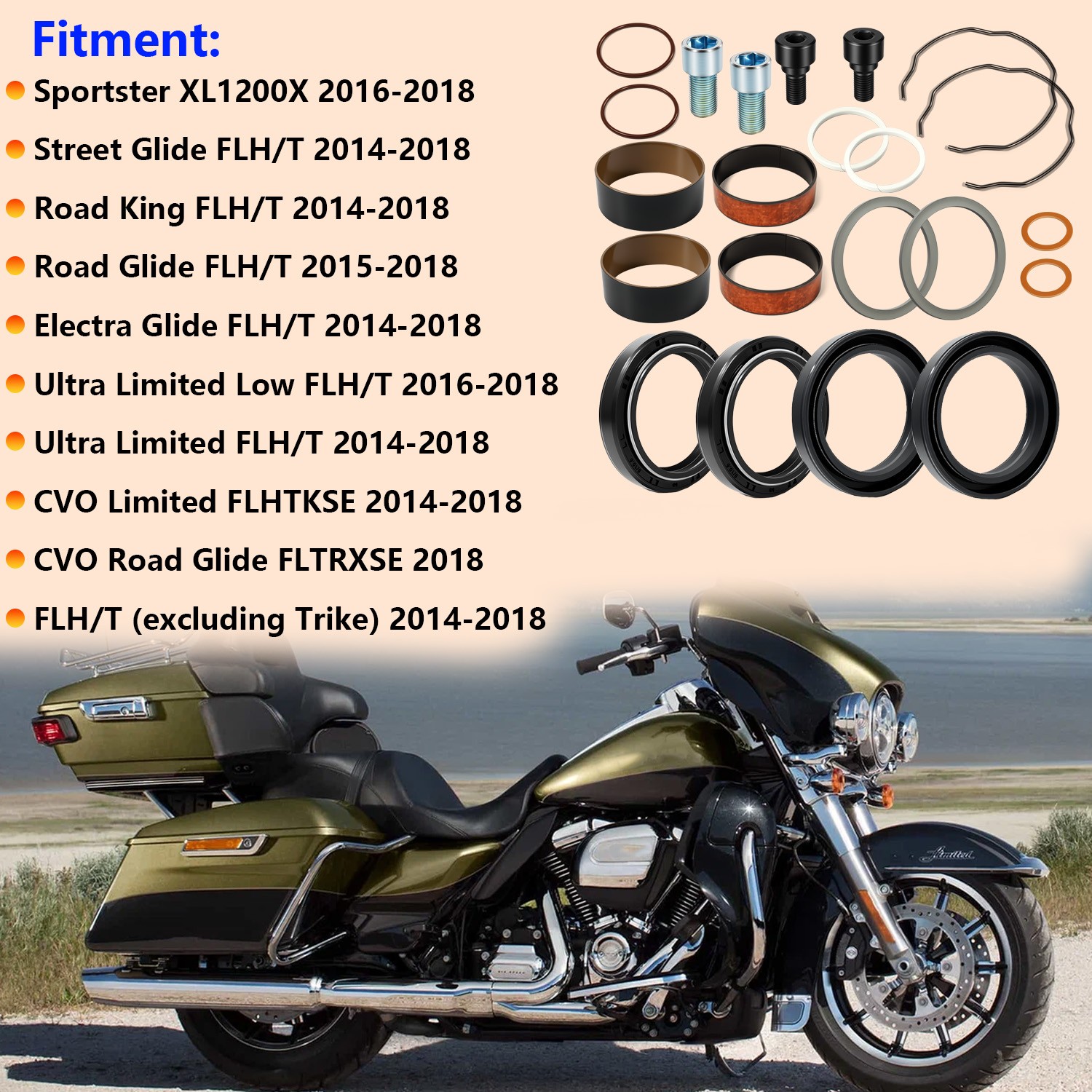 Front End Fork Leg Seals Rebuild Kit 49mm for Harley Electra Road Glide 2014-18