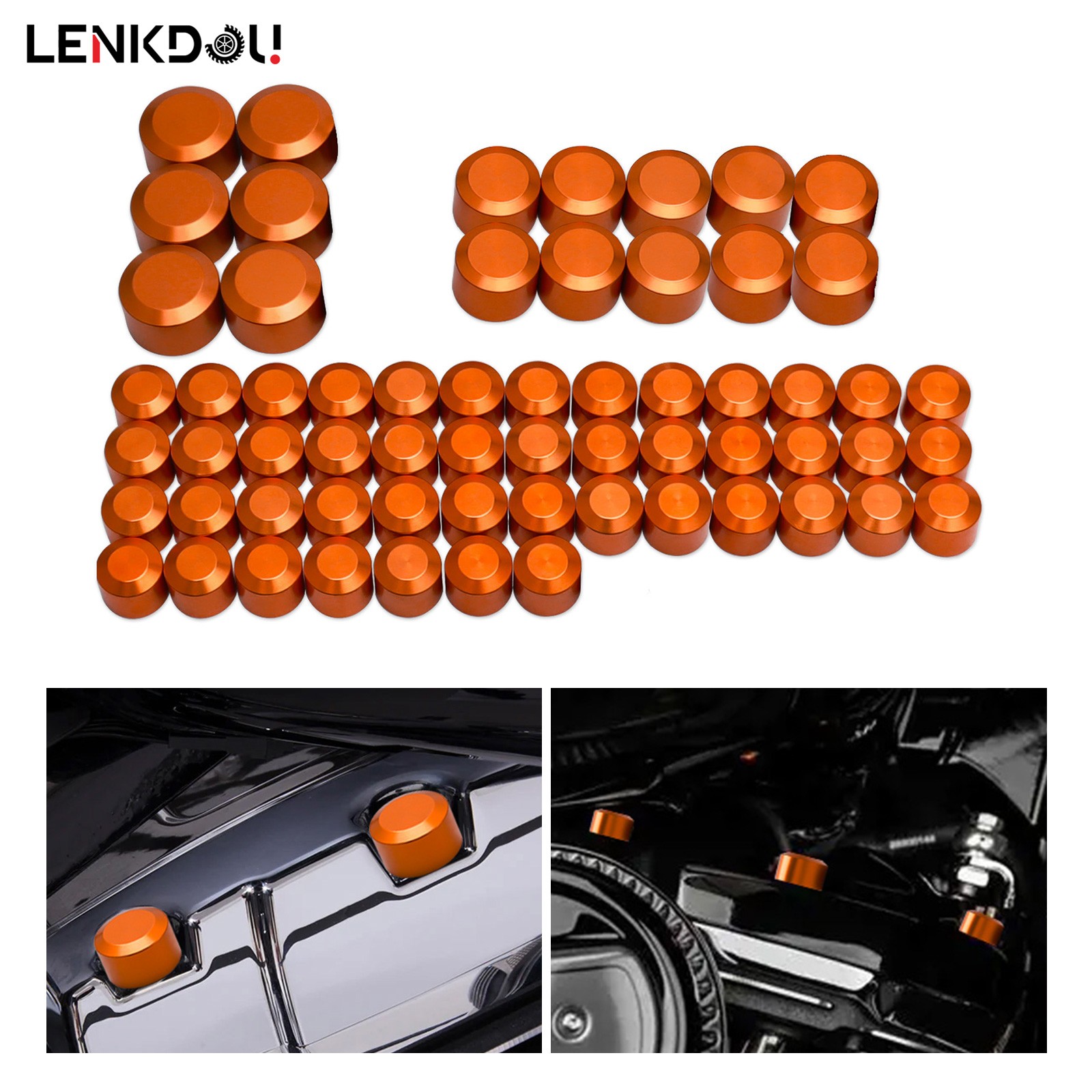62X M8 Engine Bolt Topper Cap Cover Kit Orange For Harley Road Glide 17+ Softail