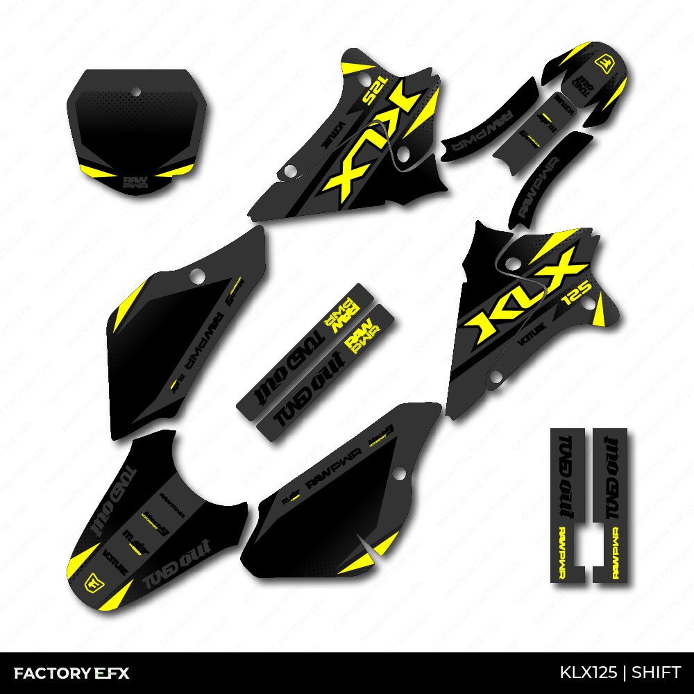 Gray & Yellow Shift Racing Graphics kit fits 03-07 Kawasaki KLX125 KLX 125 decal