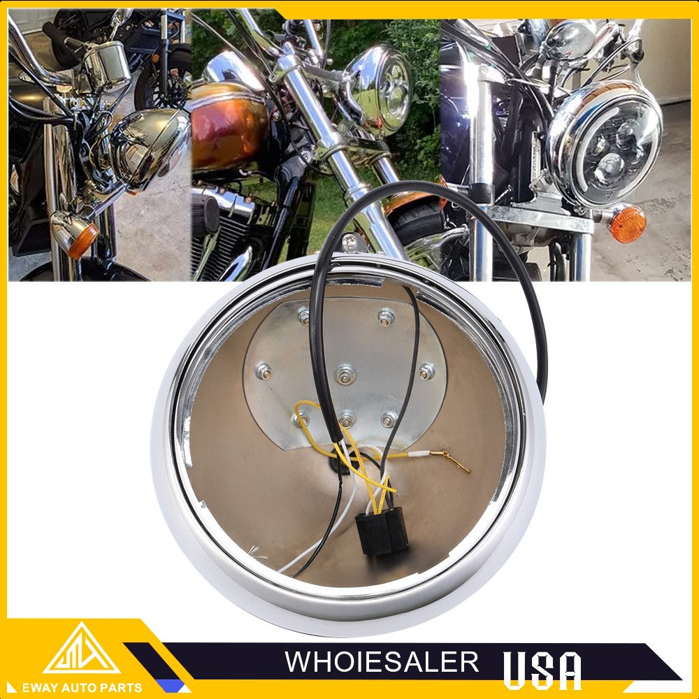 7″ Round Headlight Housing Shell Lamp Bulb Bucket Fit For Harley Softail 1986-11