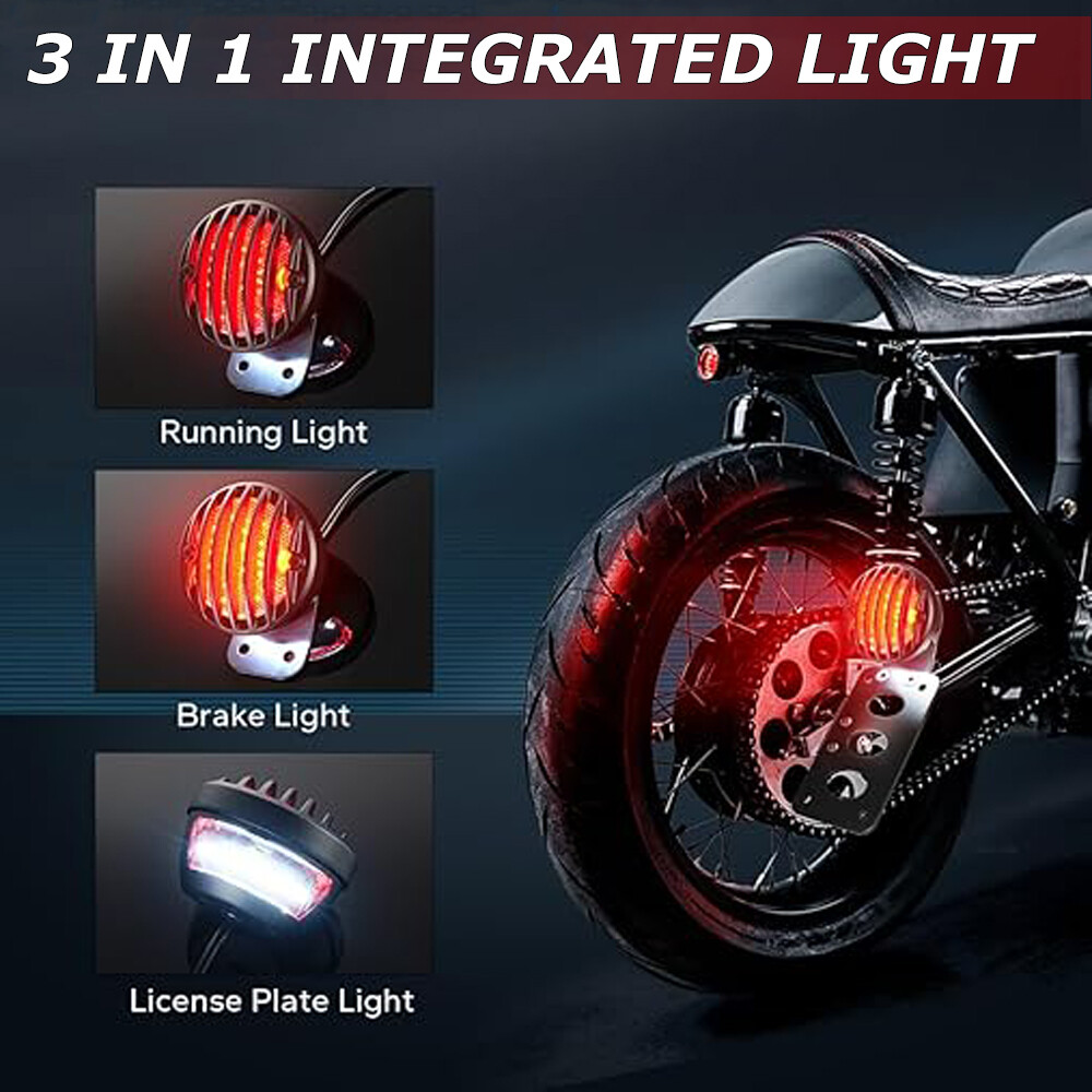 1” Motorcycle LED Tail Brake Light License Plate Bracket for Harley Honda Bobber