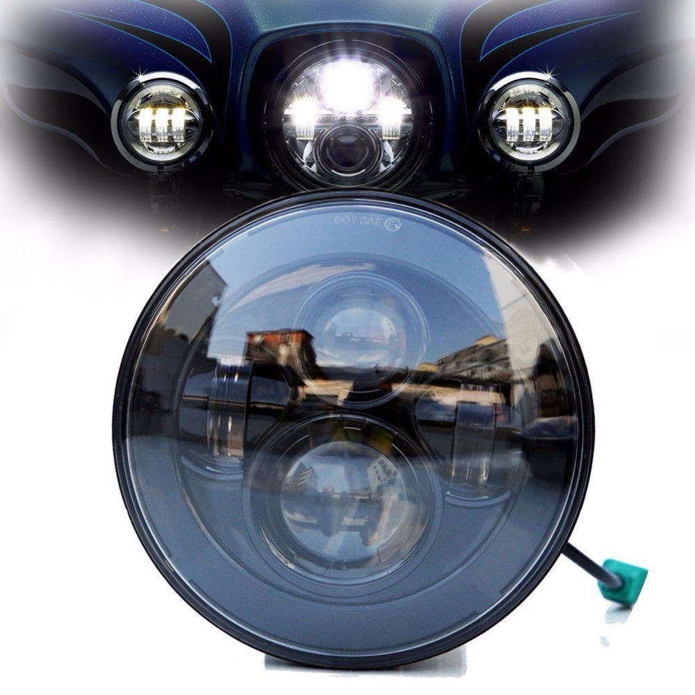 Black 7” Round Projector LED Headlight for Jeep Wrangler JK TJ CJ LJ Motorcycle