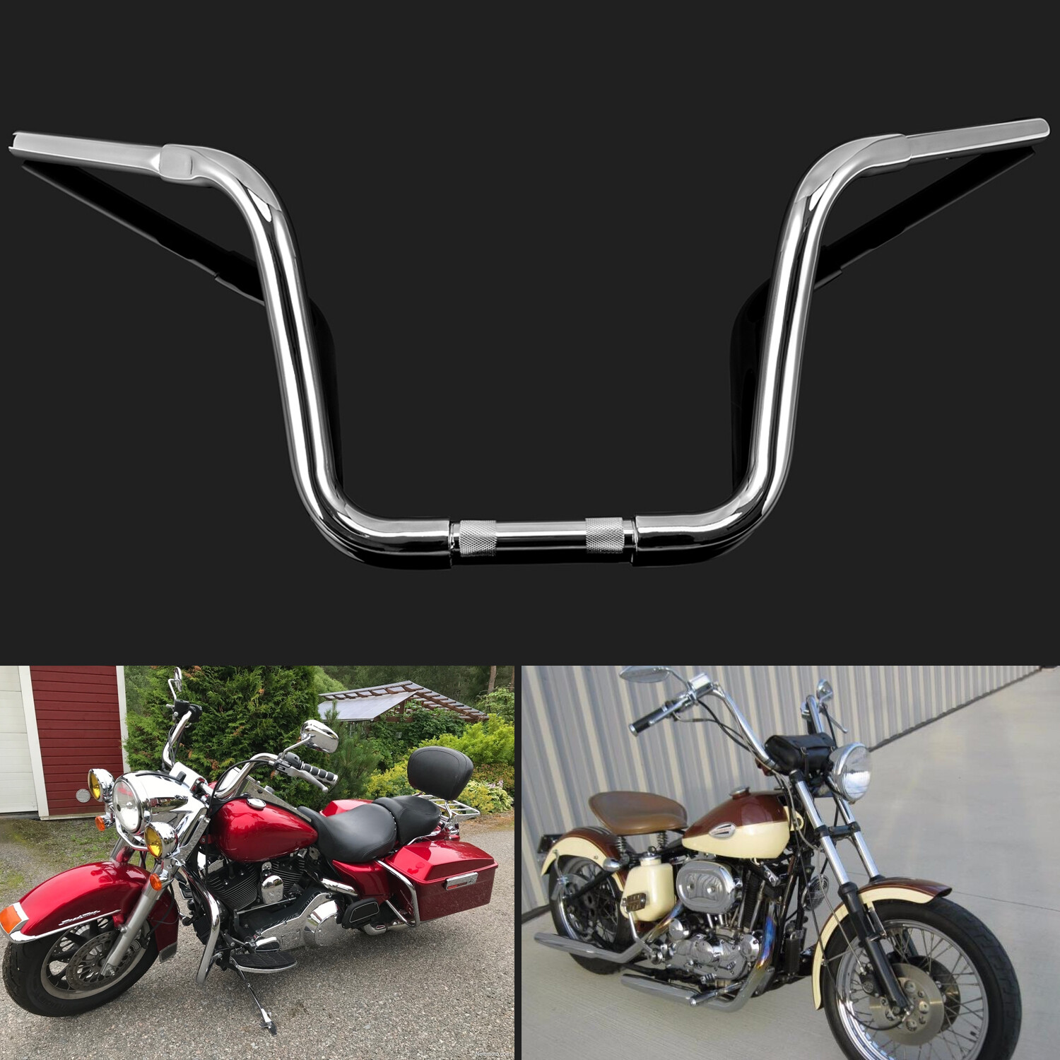 Chrome 12″ Rise Ape Hanger HandleBar For Harley Touring Electra Glide Road King