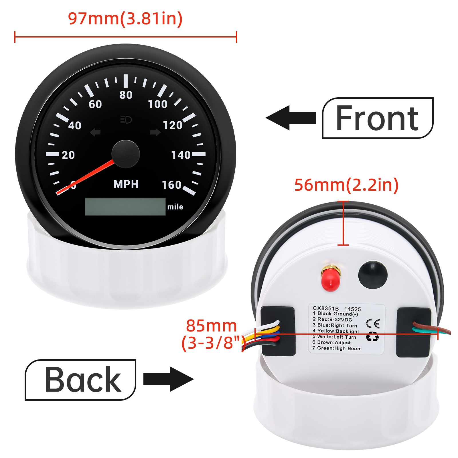 85MM Black GPS Speedometer 0-160MPH Gauge for Marine Boat Car Waterproof US