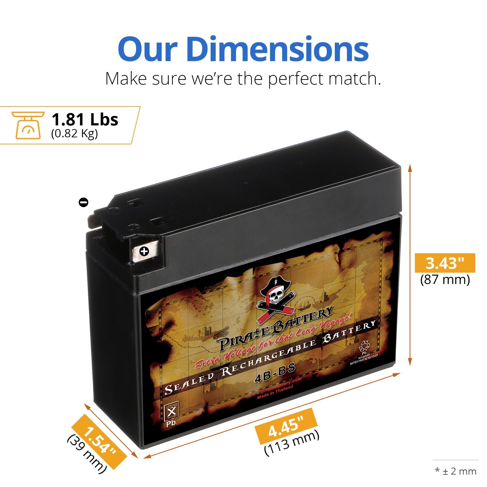 YT4B-BS High Performance – Rechargeable – Sealed AGM Motorcycle Battery