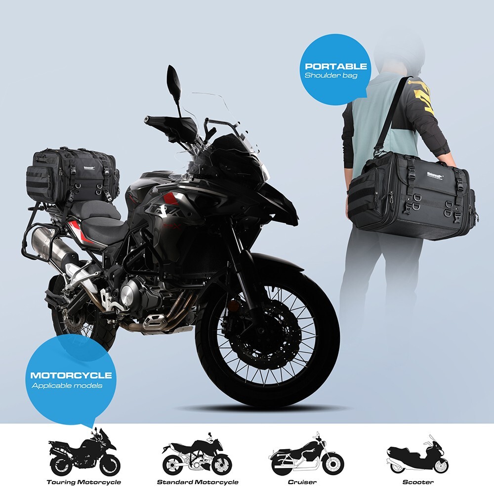 Rhinowalk 40-60L Motorcycle Bag Waterproof Pvc Tail Bag Saddle Luggage Outdoor