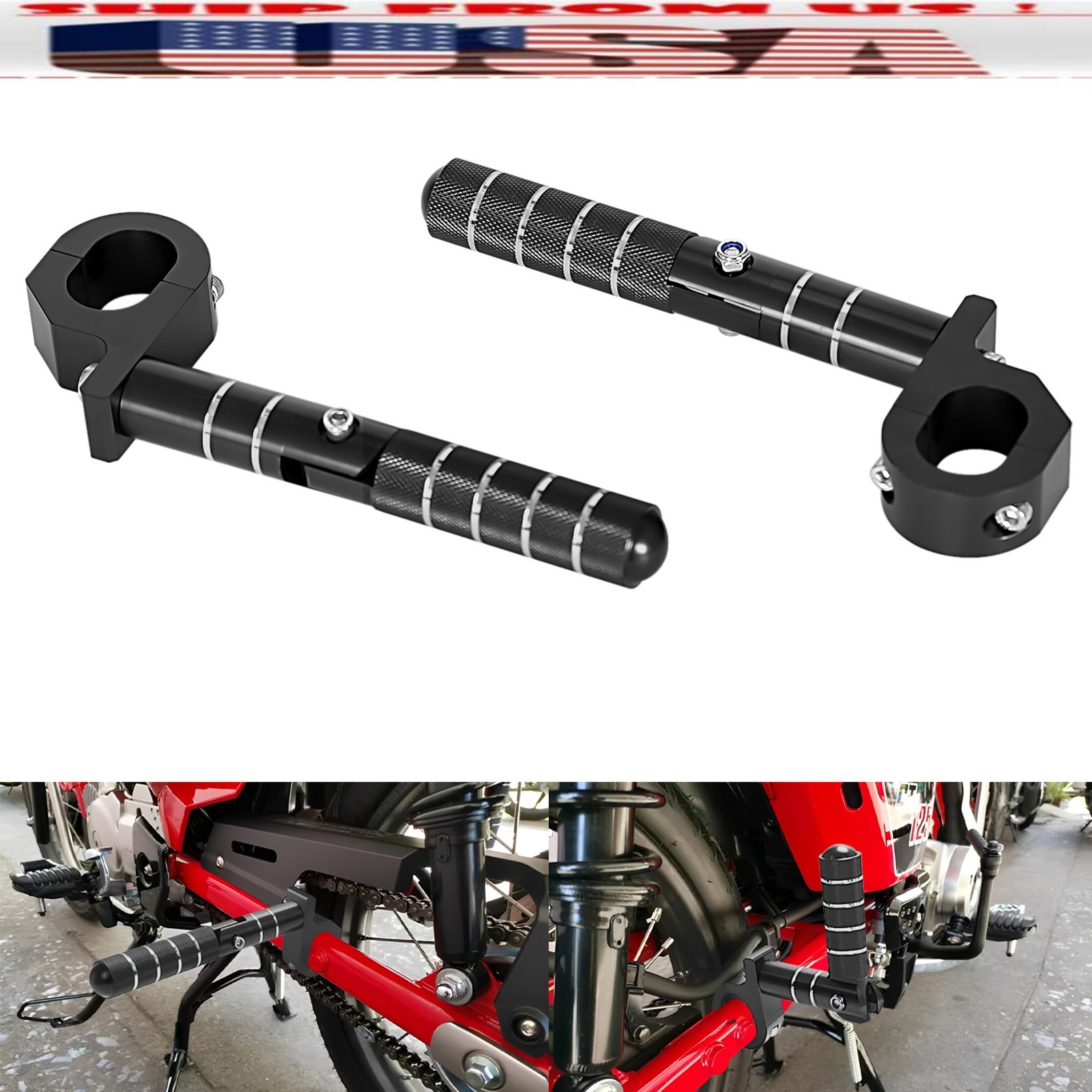 US Black Foldable Passenger Footrest Pegs For Honda CT125 Hunter Cub JA65 JA55