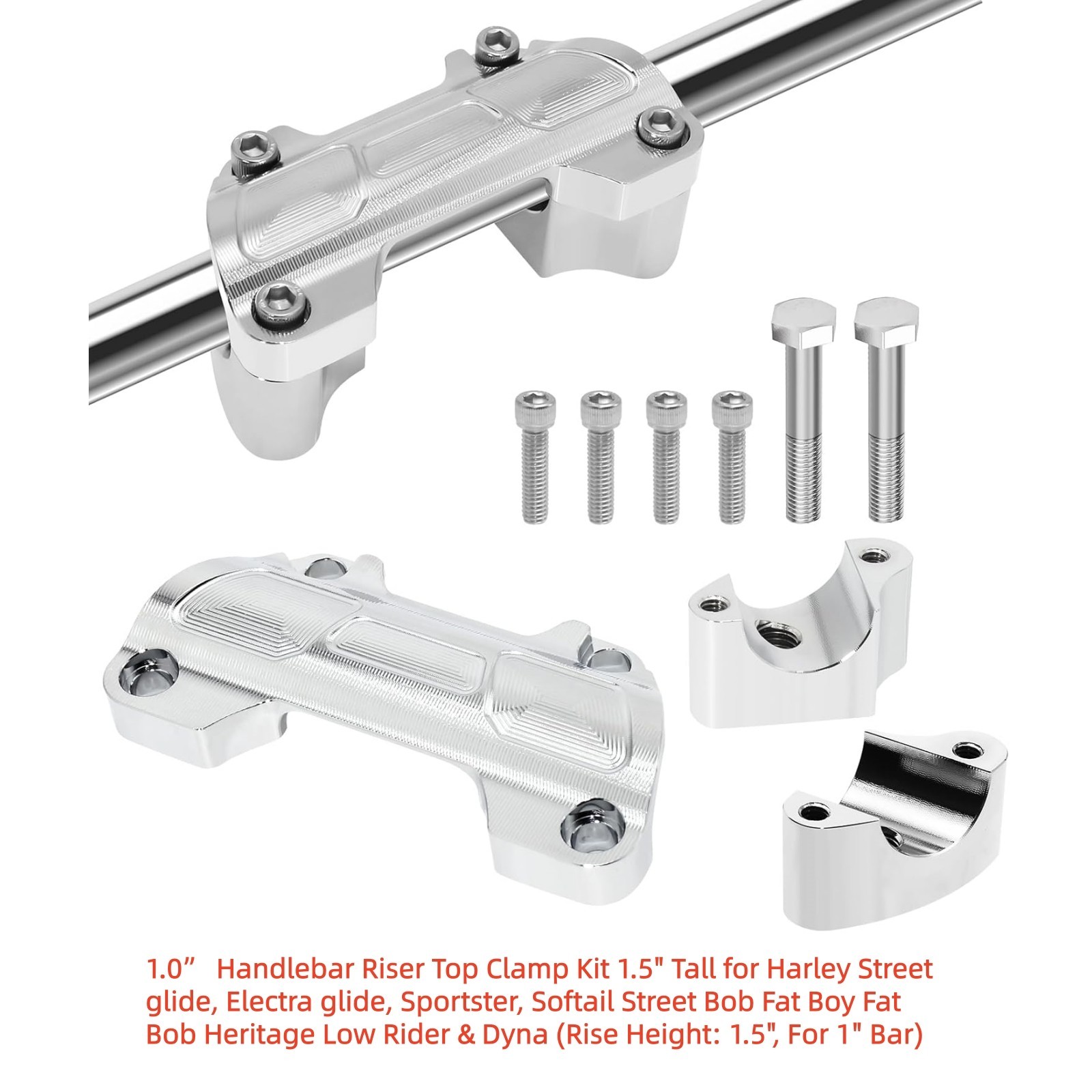 1.0” Handlebar Riser Top Clamp Kit 1.5″ Tall for Harley Touring Softail Dyna